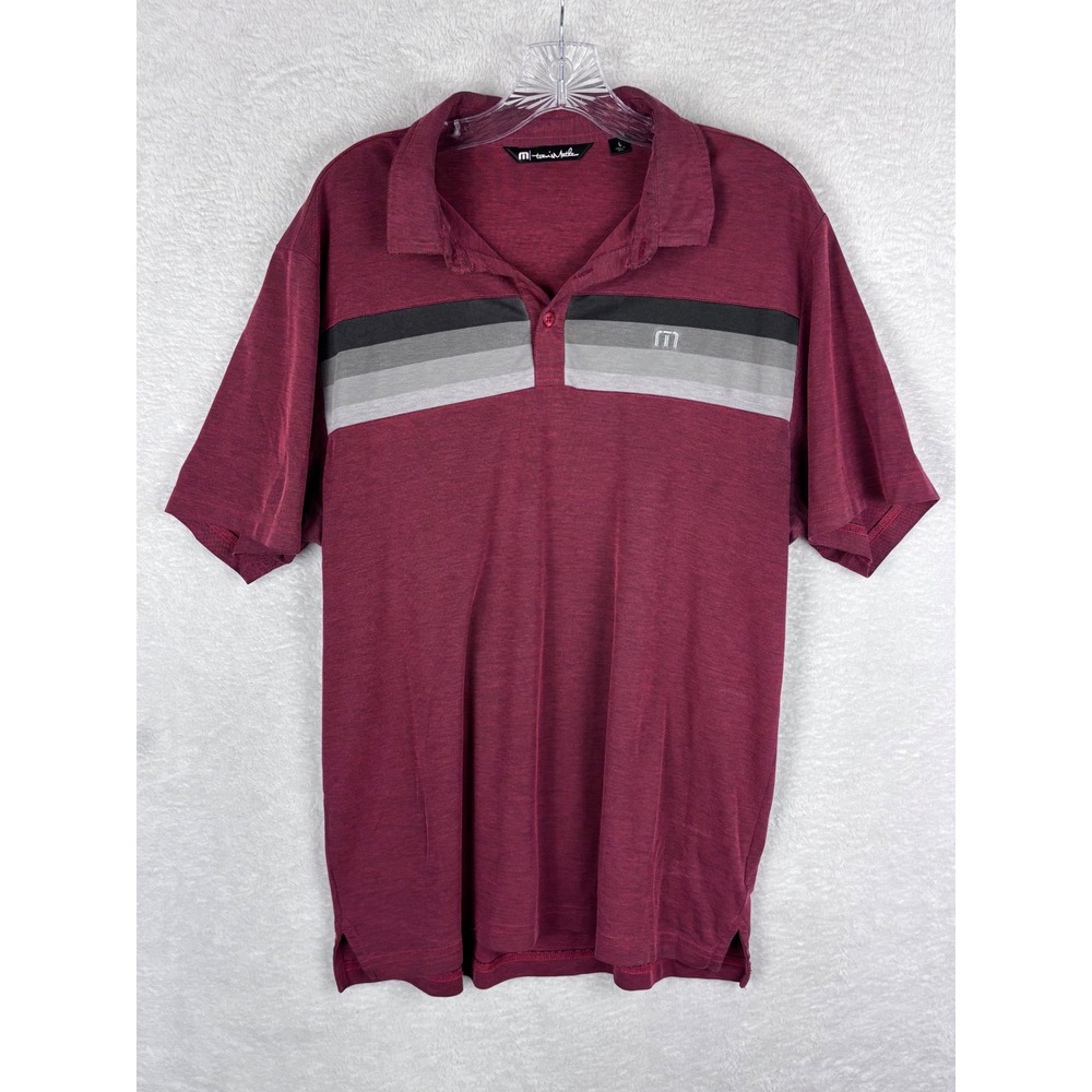 Travis Mathew Golf Polo Shirt Striped Casual Athletic Burgundy Mens Large